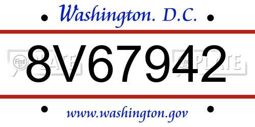 8V67942 District Of Columbia License Plate