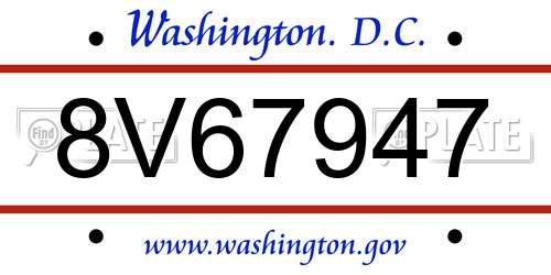 8V67947 District Of Columbia License Plate