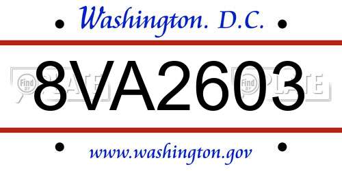 8VA2603 District Of Columbia License Plate