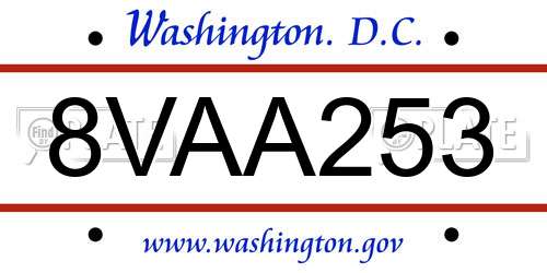 8VAA253 District Of Columbia License Plate