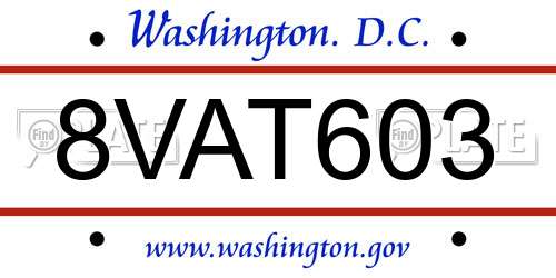 8VAT603 District Of Columbia License Plate
