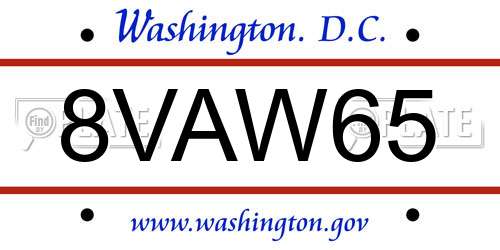 8VAW65 District Of Columbia License Plate