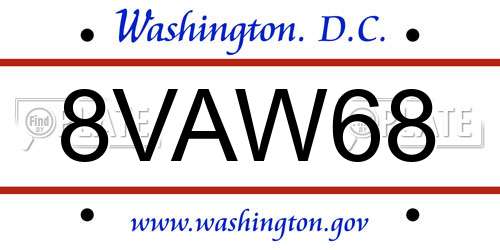 8VAW68 District Of Columbia License Plate