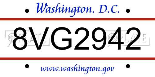 8VG2942 District Of Columbia License Plate