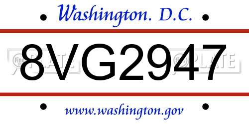8VG2947 District Of Columbia License Plate