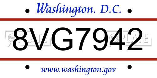8VG7942 District Of Columbia License Plate