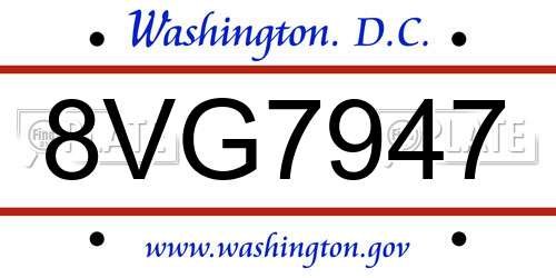8VG7947 District Of Columbia License Plate