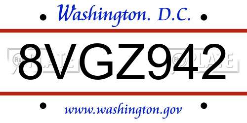 8VGZ942 District Of Columbia License Plate