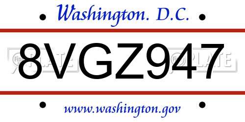 8VGZ947 District Of Columbia License Plate