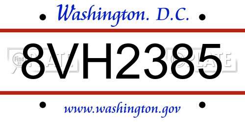 8VH2385 District Of Columbia License Plate