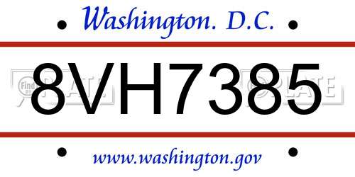 8VH7385 District Of Columbia License Plate