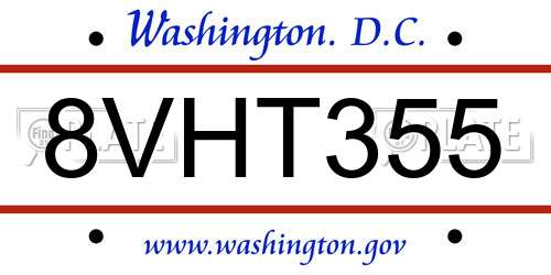 8VHT355 District Of Columbia License Plate