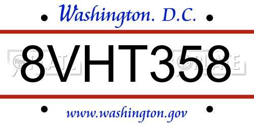 8VHT358 District Of Columbia License Plate
