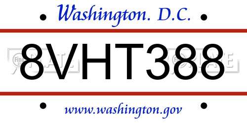 8VHT388 District Of Columbia License Plate
