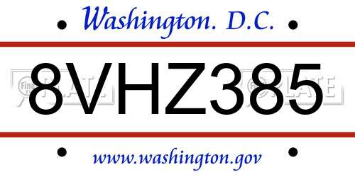 8VHZ385 District Of Columbia License Plate