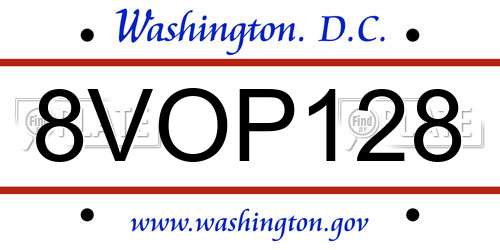 8VOP128 District Of Columbia License Plate
