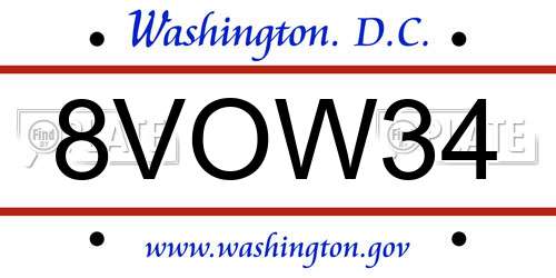 8VOW34 District Of Columbia License Plate