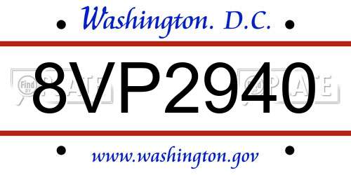 8VP2940 District Of Columbia License Plate
