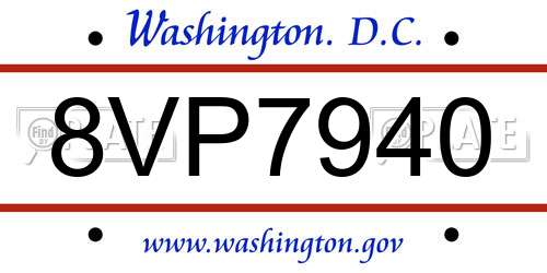 8VP7940 District Of Columbia License Plate