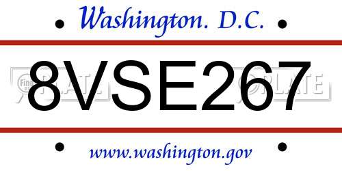 8VSE267 District Of Columbia License Plate