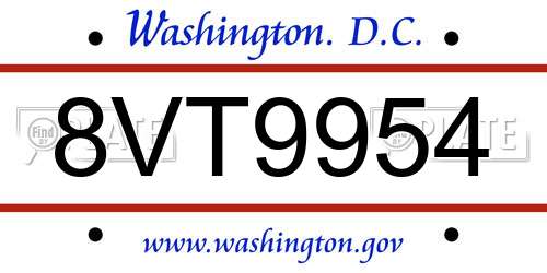 8VT9954 District Of Columbia License Plate