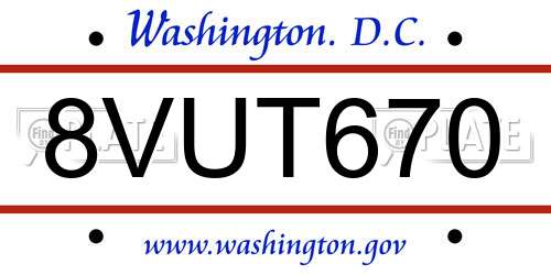 8VUT670 District Of Columbia License Plate