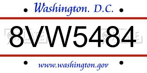 8VW5484 District Of Columbia License Plate