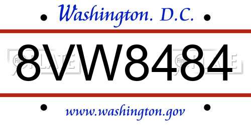 8VW8484 District Of Columbia License Plate