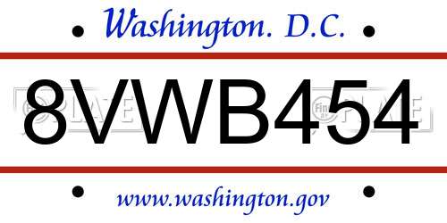 8VWB454 District Of Columbia License Plate