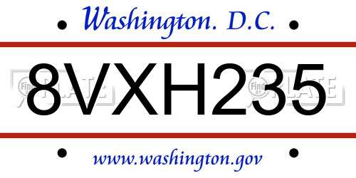 8VXH235 District Of Columbia License Plate