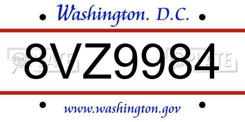 8VZ9984 District Of Columbia License Plate