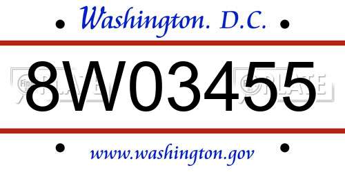 8W03455 District Of Columbia License Plate