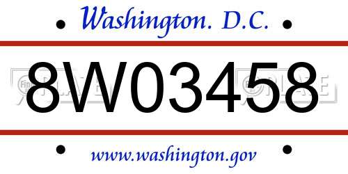 8W03458 District Of Columbia License Plate