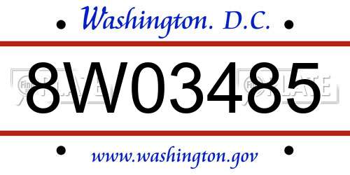 8W03485 District Of Columbia License Plate