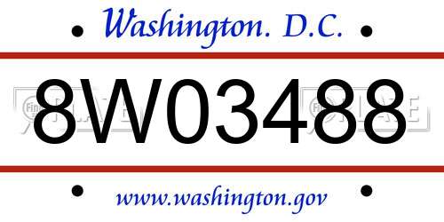 8W03488 District Of Columbia License Plate