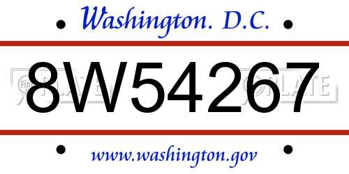 8W54267 District Of Columbia License Plate