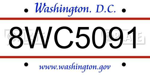 8WC5091 District Of Columbia License Plate