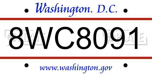 8WC8091 District Of Columbia License Plate