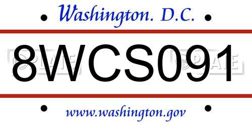 8WCS091 District Of Columbia License Plate