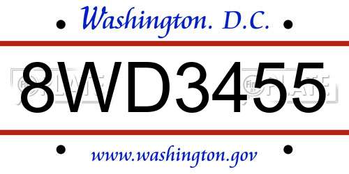 8WD3455 District Of Columbia License Plate