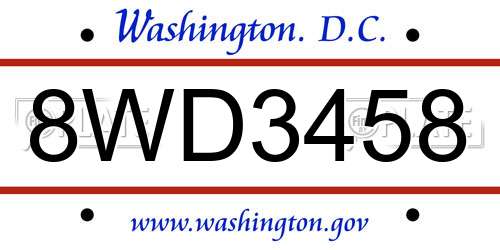 8WD3458 District Of Columbia License Plate