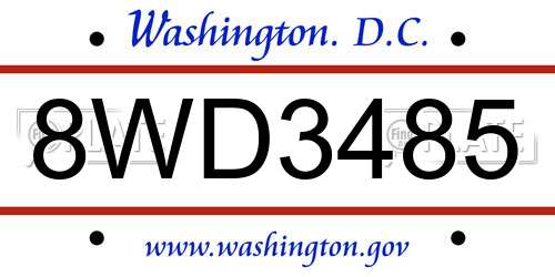 8WD3485 District Of Columbia License Plate