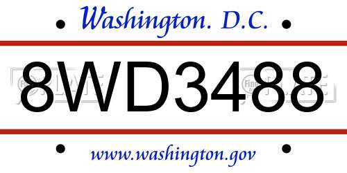 8WD3488 District Of Columbia License Plate