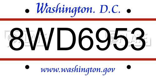 8WD6953 District Of Columbia License Plate