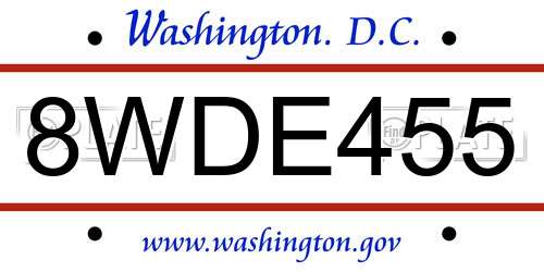 8WDE455 District Of Columbia License Plate