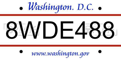 8WDE488 District Of Columbia License Plate