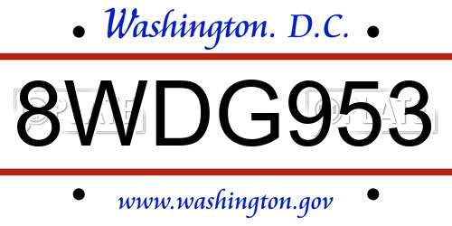 8WDG953 District Of Columbia License Plate