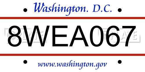 8WEA067 District Of Columbia License Plate