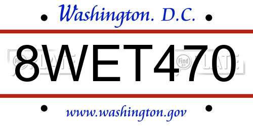 8WET470 District Of Columbia License Plate