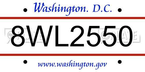 8WL2550 District Of Columbia License Plate